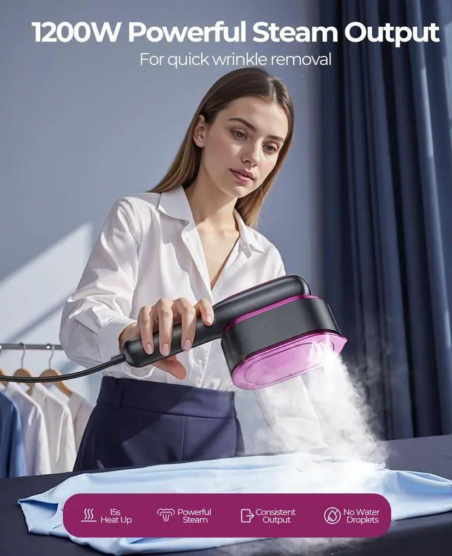 Alt view image 3 of 7 - Travel Steamer for Clothes Portable: 2-in-1 Mini Handheld Garment Steamer Iron - 15s Heat Up & 5 Adjustable Steam - Large Ceramic Panel - 110-120V