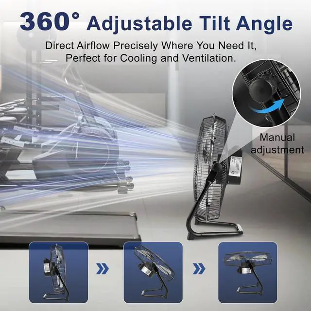 Alt view image 5 of 7 - 14 Inch Metal Industrial Floor Fans, Max 2100 CFM, Heavy Duty High Velocity Fan with 3-speed and 360°Adjustable Tilt, for Warehouse, Workshop, Factory, Garage