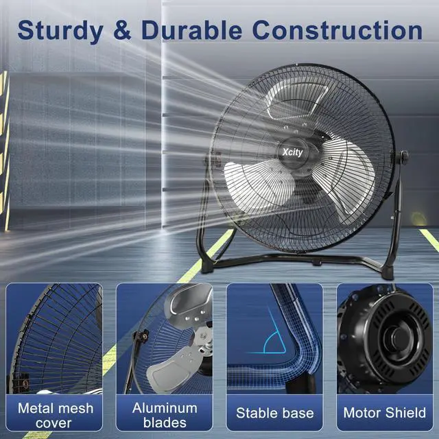 Alt view image 6 of 7 - 14 Inch Metal Industrial Floor Fans, Max 2100 CFM, Heavy Duty High Velocity Fan with 3-speed and 360°Adjustable Tilt, for Warehouse, Workshop, Factory, Garage