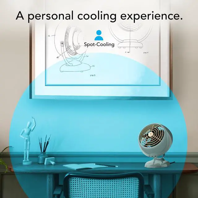 Alt view image 3 of 6 - VFAN Mini Fan, Classic Vintage Fan, Retro Metal Air Circulator, For Desk & Bedside, 2 Speeds, Adjustable Tilt, Personal Cooling with Targeted Airflow, Quiet Fan, Green