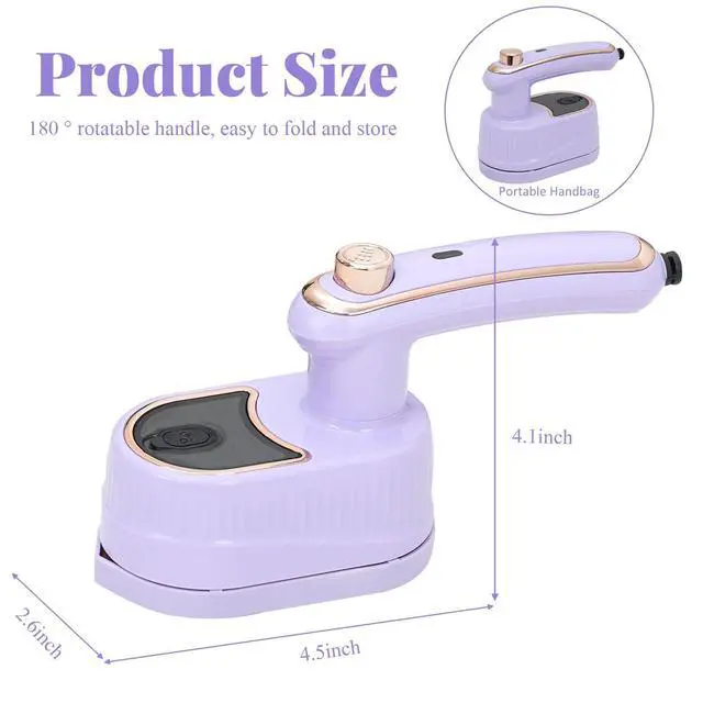 Alt view image 2 of 7 - Travel Steamer for Clothes, 180° Rotary Garment Iron, 2in1 Dry and Wet Steamers, Portable Handheld Garment Irons, Wrinkle Remover Steamer Iron with Tip, Mini Electric Irons for Travel Home (Purple)