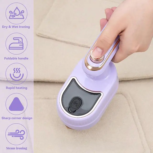 Alt view image 3 of 7 - Travel Steamer for Clothes, 180° Rotary Garment Iron, 2in1 Dry and Wet Steamers, Portable Handheld Garment Irons, Wrinkle Remover Steamer Iron with Tip, Mini Electric Irons for Travel Home (Purple)