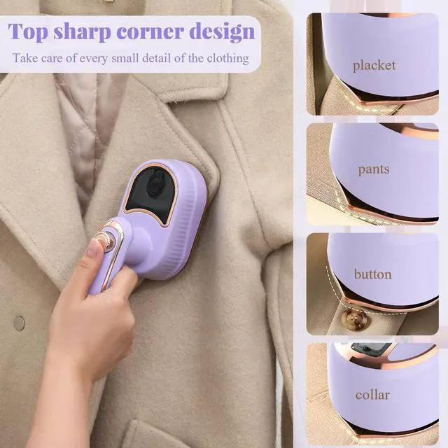 Alt view image 5 of 7 - Travel Steamer for Clothes, 180° Rotary Garment Iron, 2in1 Dry and Wet Steamers, Portable Handheld Garment Irons, Wrinkle Remover Steamer Iron with Tip, Mini Electric Irons for Travel Home (Purple)