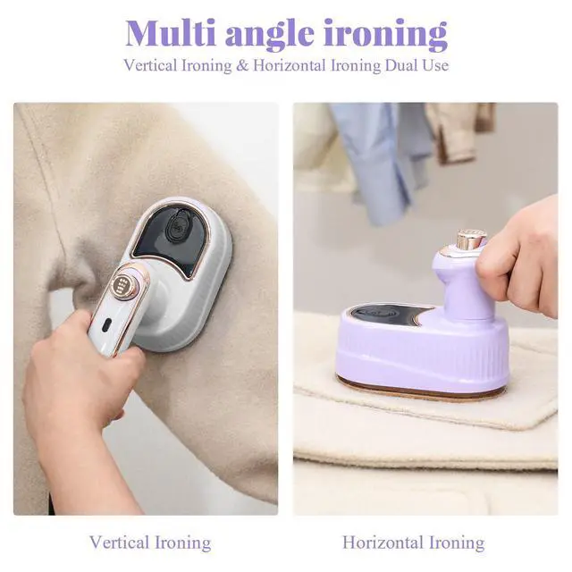 Alt view image 6 of 7 - Travel Steamer for Clothes, 180° Rotary Garment Iron, 2in1 Dry and Wet Steamers, Portable Handheld Garment Irons, Wrinkle Remover Steamer Iron with Tip, Mini Electric Irons for Travel Home (Purple)