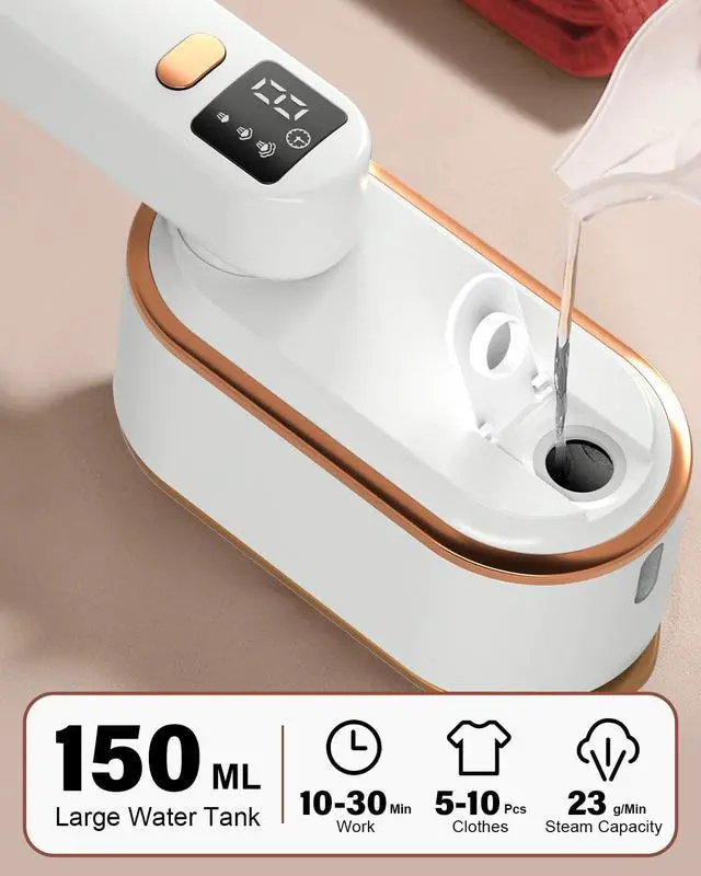 Alt view image 6 of 7 - Travel Steamer Iron for Clothes - 1200W Handheld Size Portable Travel Steamer, 3 Steam Levels Clothes Steamer with LCD Screen, 10S Fast Heat-up Steamer for Dress Shirt Home Travel (White)