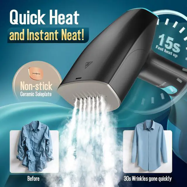 Alt view image 2 of 7 - Steamer for Clothes, 1900W Strong Penetrating Steam Portable Handheld Garment Steamer Clothes Steamer with 3 Steam Settings, Fabric Brush, 300ml Big Capacity, Travel Steamers Iron Safe Removes Wrinkle