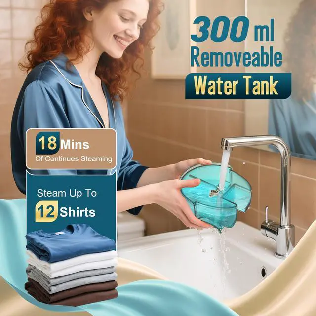 Alt view image 4 of 7 - Steamer for Clothes, 1900W Strong Penetrating Steam Portable Handheld Garment Steamer Clothes Steamer with 3 Steam Settings, Fabric Brush, 300ml Big Capacity, Travel Steamers Iron Safe Removes Wrinkle