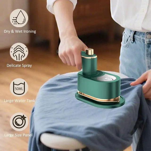 Alt view image 3 of 7 - Portable Handheld Garment Iron, Rotary Garment Iron, Dry and Wet Electric Irons, 10S Fast Heating Travel Steamer for Clothes, Wrinkle Remover Steamer, Mini Steam Irons for Home Travel (Green)