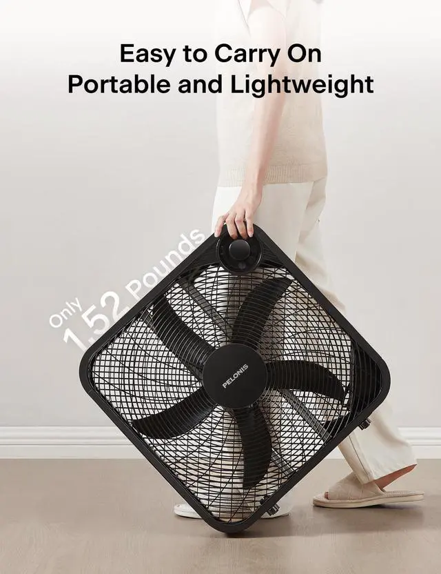 Alt view image 2 of 5 - 20 Inch Box Fan for Bedroom 3 Speeds, 25ft/s, Floor Fan, Window Fan, Table Fan, Desktop Fan with Superior Air Throw (2295 CFM), Lightweight, 5 Blades, suitable for Office, Living Room, Garage