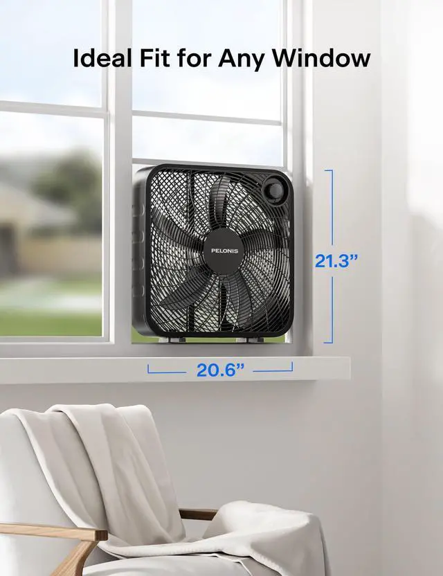 Alt view image 3 of 5 - 20 Inch Box Fan for Bedroom 3 Speeds, 25ft/s, Floor Fan, Window Fan, Table Fan, Desktop Fan with Superior Air Throw (2295 CFM), Lightweight, 5 Blades, suitable for Office, Living Room, Garage