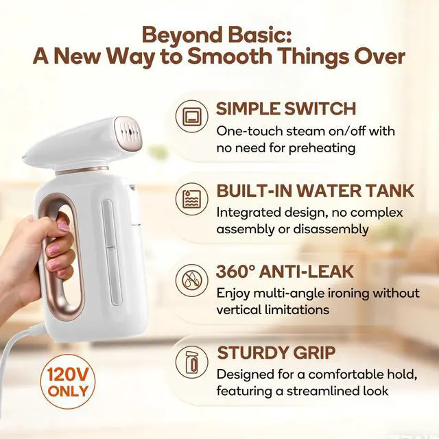 Alt view image 2 of 7 - Handheld Fabric Steamer for Clothes, 850W Portable Wrinkle Remover with Horizontal & Vertical Steaming, 30s Fast Heat Up, 230ml Water Tank, for Home, RV & Hotel(Only for 120V)