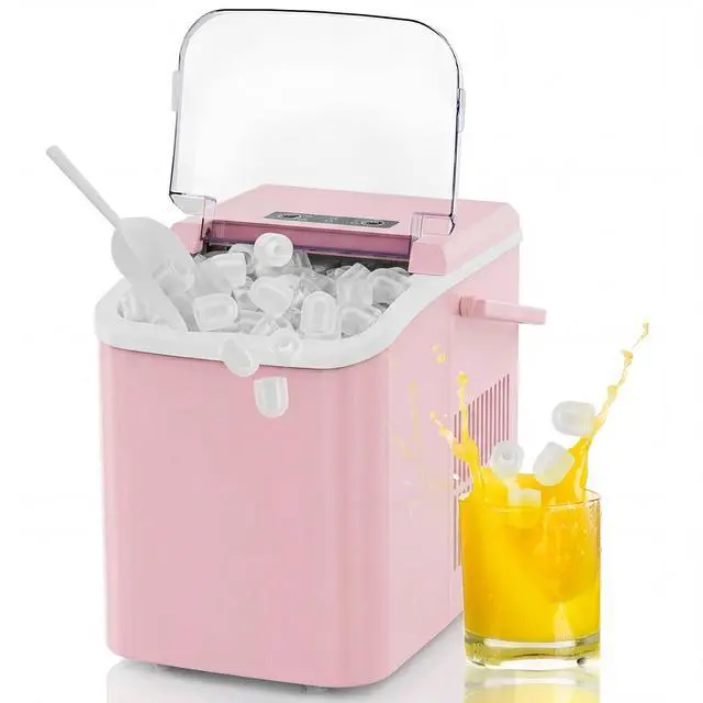 Main image of Ice Makers Countertop with Handle, Portable Ice Machine, 9 Bullet Ice Cubes in 6 Mins, 26lbs in 24Hrs, Auto-Cleaning, with Basket and Scoop, for Home, Kitchen, RV, Camping,Light Pink