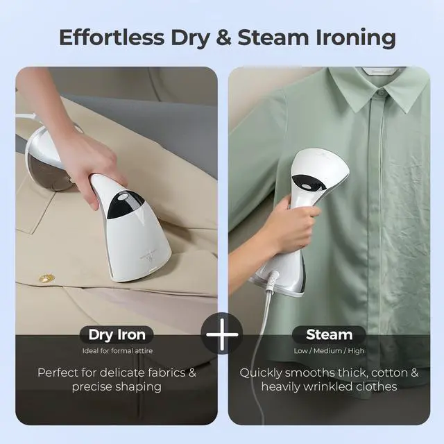 Alt view image 6 of 7 - Steamer for Clothes, 20S Heat Up, 1500W & 3 Steam Settings, Ceramic Soleplate with 13-Vent, 2-in-1 Clothing Iron Wrinkle Removal for All Fabrics, Portable & Travel-Ready