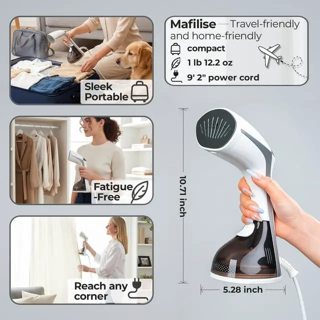 Alt view image 7 of 7 - Steamer for Clothes, 20S Heat Up, 1500W & 3 Steam Settings, Ceramic Soleplate with 13-Vent, 2-in-1 Clothing Iron Wrinkle Removal for All Fabrics, Portable & Travel-Ready