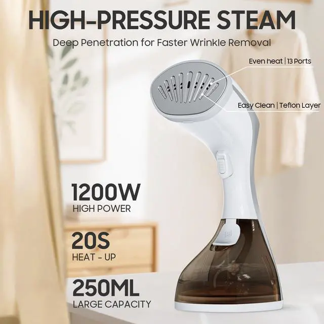 Alt view image 2 of 7 - Steamer for Clothes, 20S Heat-up,1200W, 250ml,13-Vent Design for Strong Steaming, 2-in-1 Steamer & Iron, Handheld for All Fabrics, Garment Wrinkle Removal, Portable & Travel-Ready (ONLY 120V)