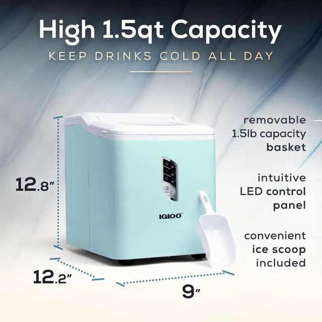 Alt view image 2 of 5 - Automatic Ice Maker, Self-Cleaning, Countertop Size, 26 lbs in 24 Hours, 9 Large or Small Ice Cubes in 7 Minutes, LED Control Panel, Scoop Included, Great for Water Bottles, Mixed Drinks, Aqua
