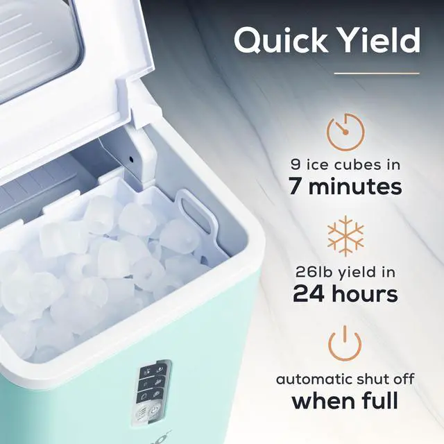 Alt view image 3 of 5 - Automatic Ice Maker, Self-Cleaning, Countertop Size, 26 lbs in 24 Hours, 9 Large or Small Ice Cubes in 7 Minutes, LED Control Panel, Scoop Included, Great for Water Bottles, Mixed Drinks, Aqua