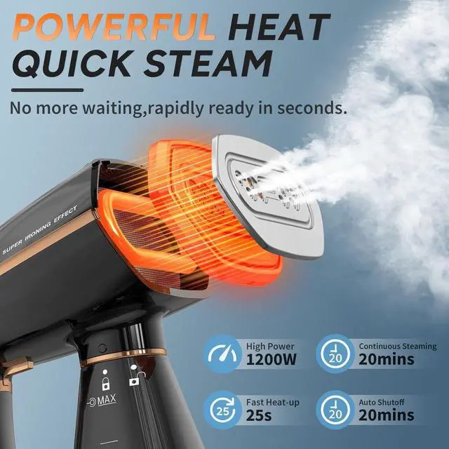 Alt view image 2 of 7 - Steamer for Clothes, 1200W Portable Handheld Garment Steamer&Iron 2-in-1 with Fast Heat-up, Auto-Off, 350ml Water Tank, Powerful Foldable Handle Clothes Steamer Compact Size for Travel Home