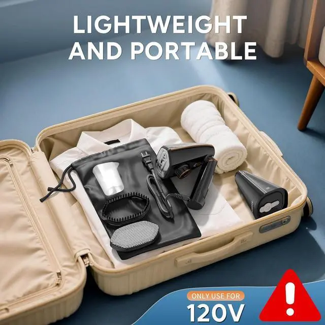 Alt view image 7 of 7 - Steamer for Clothes, 1200W Portable Handheld Garment Steamer&Iron 2-in-1 with Fast Heat-up, Auto-Off, 350ml Water Tank, Powerful Foldable Handle Clothes Steamer Compact Size for Travel Home