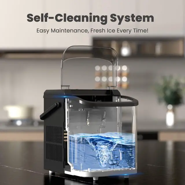 Alt view image 3 of 5 - Ice Makers Countertop with Handle Ice Machine, Fast in 6 Mins, 26lbs in 24 Hours, Quiet Self-Cleaning, Compact Size Portable for Home, Kitchen, RV, Camping,Modern Black