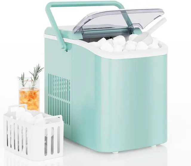 Main image of Countertop Ice Maker with Handle, 26lbs/24H Portable Ice Machine, 9 Bullet Cubes Ready in 6 Mins, Self-Cleaning, Quiet Compact for Home, Kitchen, RV, Camping, Green