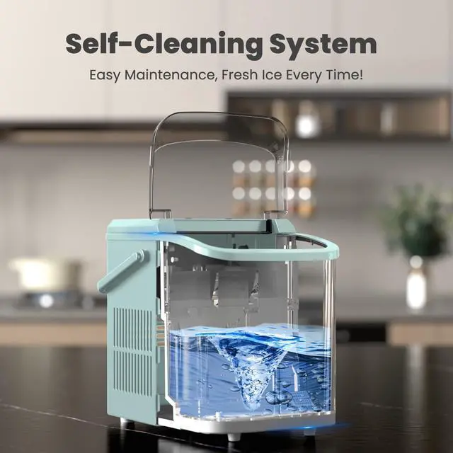 Alt view image 3 of 5 - Countertop Ice Maker with Handle, 26lbs/24H Portable Ice Machine, 9 Bullet Cubes Ready in 6 Mins, Self-Cleaning, Quiet Compact for Home, Kitchen, RV, Camping, Green