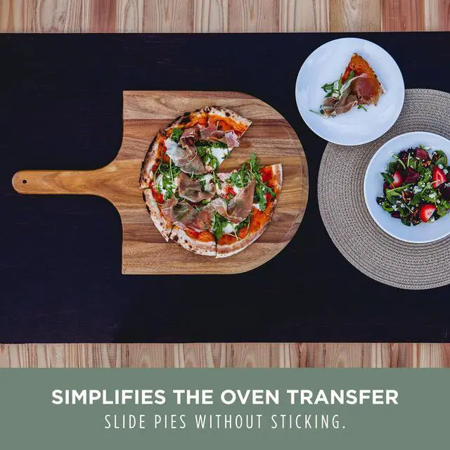 Alt view image 2 of 7 - Acacia Wood Pizza Spatula Peel, Serving Pizza Paddle with Tapered Handle for Comfort and Steady Grip, Bread Peel and Oven Accessories, Flat Paddle with Beveled Edge (Acacia Wood)