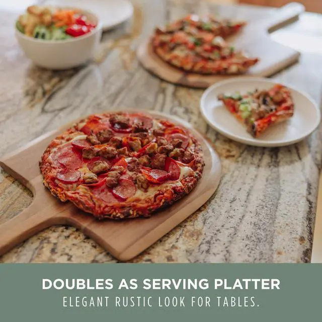 Alt view image 3 of 7 - Acacia Wood Pizza Spatula Peel, Serving Pizza Paddle with Tapered Handle for Comfort and Steady Grip, Bread Peel and Oven Accessories, Flat Paddle with Beveled Edge (Acacia Wood)