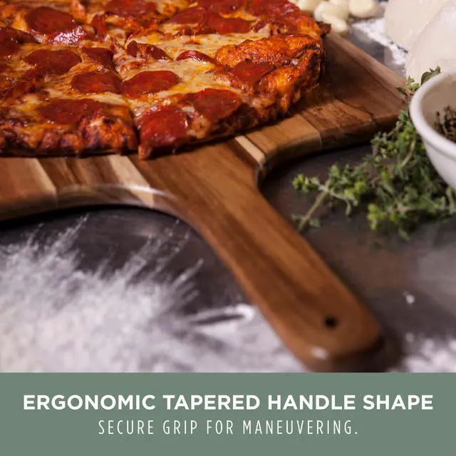 Alt view image 4 of 7 - Acacia Wood Pizza Spatula Peel, Serving Pizza Paddle with Tapered Handle for Comfort and Steady Grip, Bread Peel and Oven Accessories, Flat Paddle with Beveled Edge (Acacia Wood)