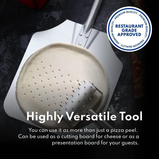 Alt view image 7 of 7 - Aluminum Pizza Peel, Wooden Handle, 12 x 14 inch Blade, 36 inch overall