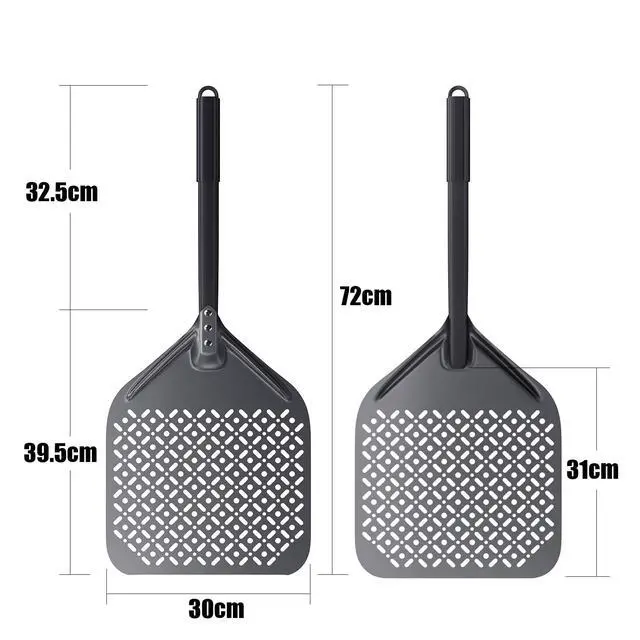 Alt view image 3 of 7 - 12 Inch + 9 Inch Pizza Peel Set, Perforated Pizza Turning Peel, 12" x 14" Professional Aluminum Pizza Paddle for Homemade Pizza, Pizza Oven Accessories