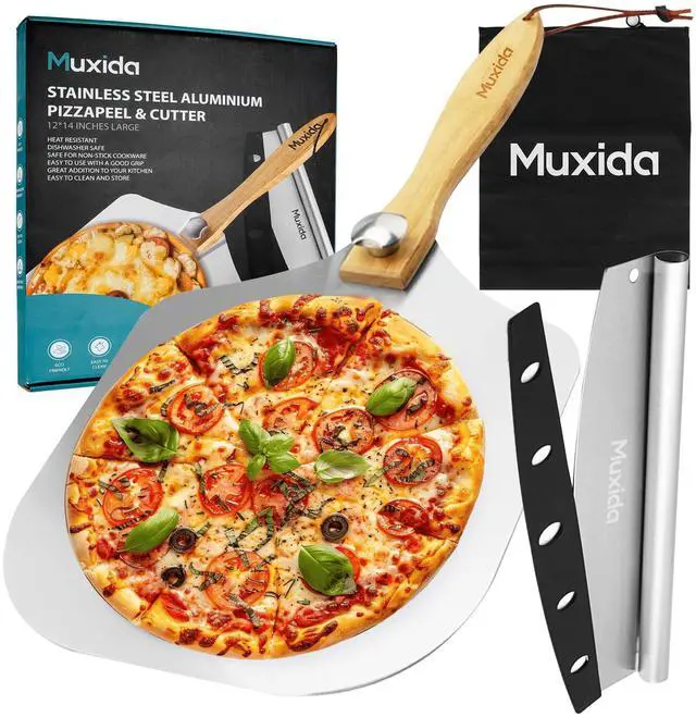 Main image of Aluminum Pizza Peel & Rocker Cutter Set (12" x 14") Premium Stainless Steel Pizza Paddle with Foldable Wooden Handle, Lightweight Pizza Spatula with Storage Bag for Oven & Outdoor Pizza Maker