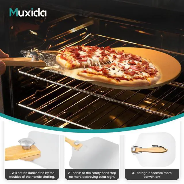 Alt view image 4 of 7 - Aluminum Pizza Peel & Rocker Cutter Set (12" x 14") Premium Stainless Steel Pizza Paddle with Foldable Wooden Handle, Lightweight Pizza Spatula with Storage Bag for Oven & Outdoor Pizza Maker