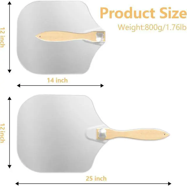 Alt view image 2 of 6 - Aluminum Metal Pizza Peel with Foldable Wooden Handle,12x14 Inch Aluminum Pizza Peel,Pizza Paddle Foldable Pizza Spatula Paddle for Oven,Baking Homemade Bread