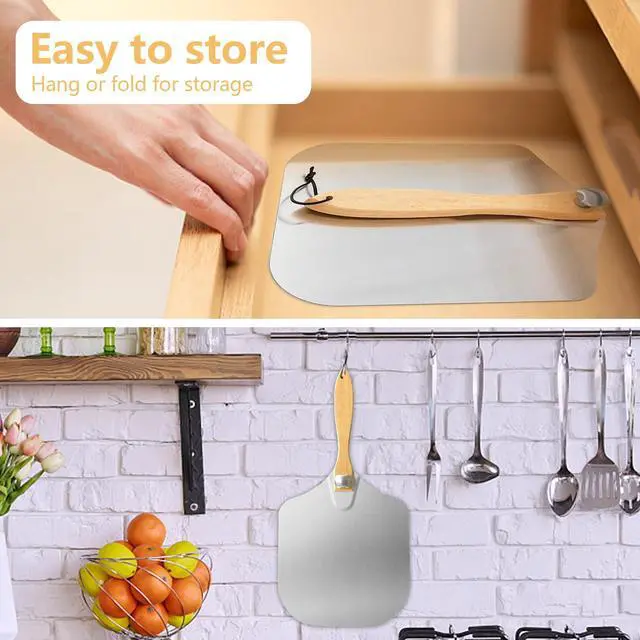 Alt view image 4 of 6 - Aluminum Metal Pizza Peel with Foldable Wooden Handle,12x14 Inch Aluminum Pizza Peel,Pizza Paddle Foldable Pizza Spatula Paddle for Oven,Baking Homemade Bread