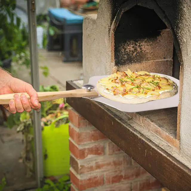 Alt view image 5 of 6 - Aluminum Metal Pizza Peel with Foldable Wooden Handle,12x14 Inch Aluminum Pizza Peel,Pizza Paddle Foldable Pizza Spatula Paddle for Oven,Baking Homemade Bread