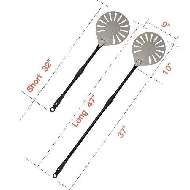 Alt view image 2 of 7 - 9" x 10" Perforated Pizza Peel 47 Inch overall, Rectangular Aluminum Pizza Turning Peel with Extended Silcone Handle for Baking Pizza Brick Oven