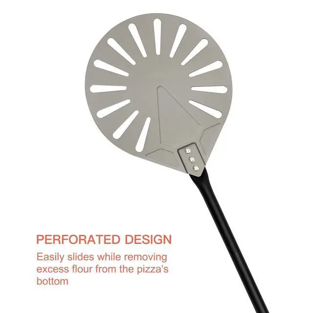 Alt view image 6 of 7 - 9" x 10" Perforated Pizza Peel 47 Inch overall, Rectangular Aluminum Pizza Turning Peel with Extended Silcone Handle for Baking Pizza Brick Oven
