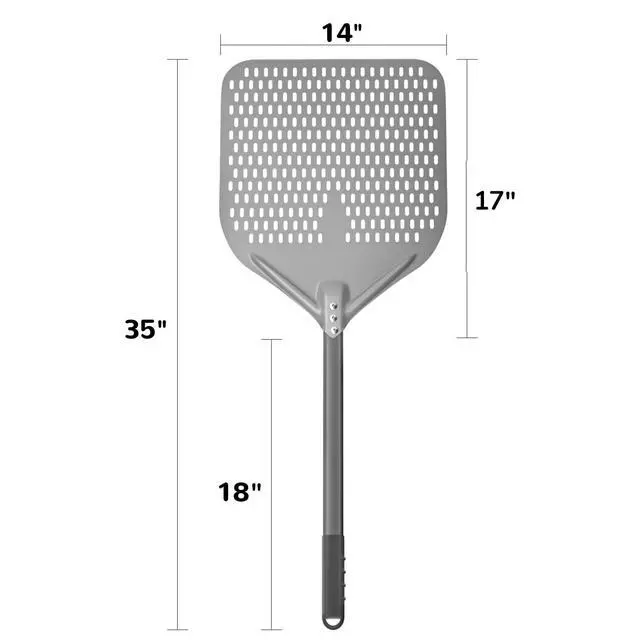 Alt view image 2 of 7 - 14" x 17" Perforated Pizza Peel 35 Inch overall, Rectangular Aluminum Pizza Turning Peel with Extended Silcone Handle For Baking Pizza Brick Oven