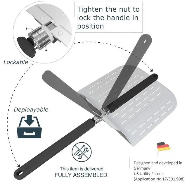 Alt view image 3 of 6 - Pizza Peel 12 inch with Long Foldable Handle Aluminum Pizza Paddle Pizza Spatula or Pizza Turning Peel Pizza Oven Accessories For Baking Dough, Bread and Pastry, NNU-PP-12-PRO