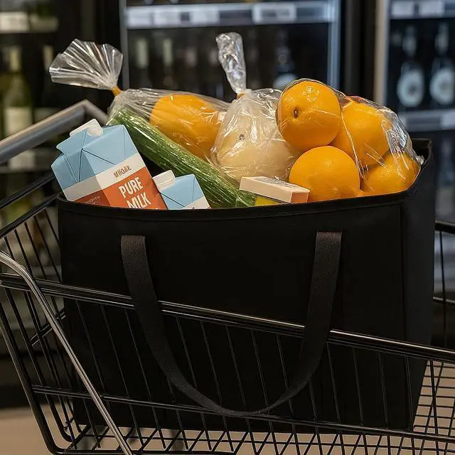 Alt view image 4 of 7 - 2-Pack, XL-Large Insulated Grocery Shopping Bags, Black, Reusable Bag,Thermal Zipper,Collapsible,Tote,Cooler,Food Transport hot and Cold,Camping