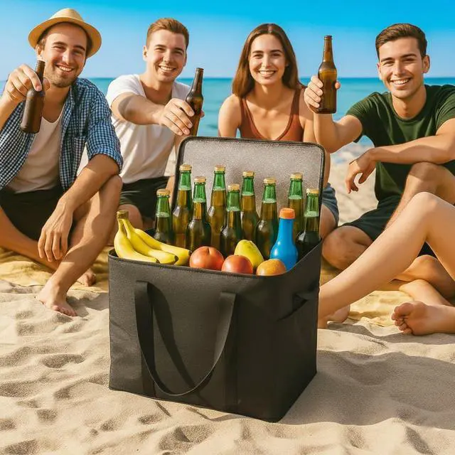 Alt view image 7 of 7 - 2-Pack, XL-Large Insulated Grocery Shopping Bags, Black, Reusable Bag,Thermal Zipper,Collapsible,Tote,Cooler,Food Transport hot and Cold,Camping