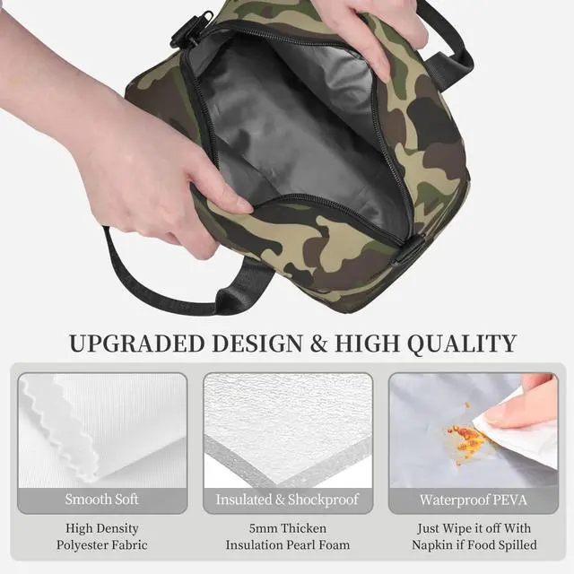 Alt view image 3 of 7 - Camouflage Hunting Camo Insulated Lunch Bag Reusable Lunch Box With Adjustable Shoulder Strap Cooler Tote Bag For Men Women