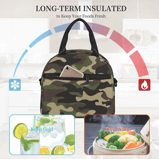 Alt view image 4 of 7 - Camouflage Hunting Camo Insulated Lunch Bag Reusable Lunch Box With Adjustable Shoulder Strap Cooler Tote Bag For Men Women