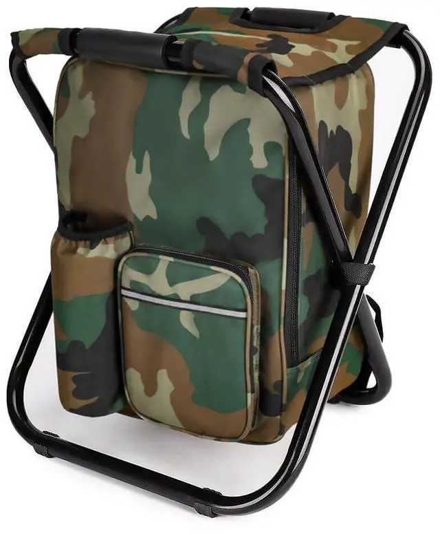 Main image of Portable Hiking Camouflage Camping Stool, Folding Camping Chair Stool Backpack with Cooler Insulated Picnic Bag