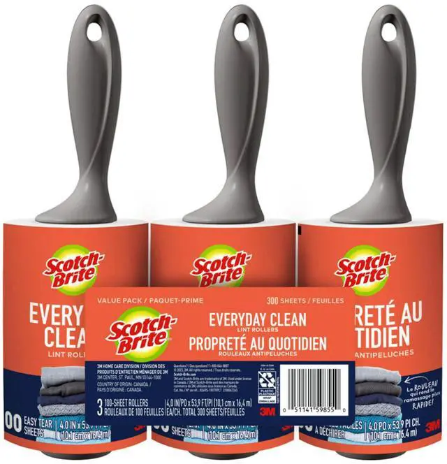 Main image of Everyday Clean Lint Roller, White, Manual Operation, 3 Pack, Lint Remover for Pet Hair, Dark Clothes, Furniture, and Dusty Surfaces, 300 Adhesive Sheets Total