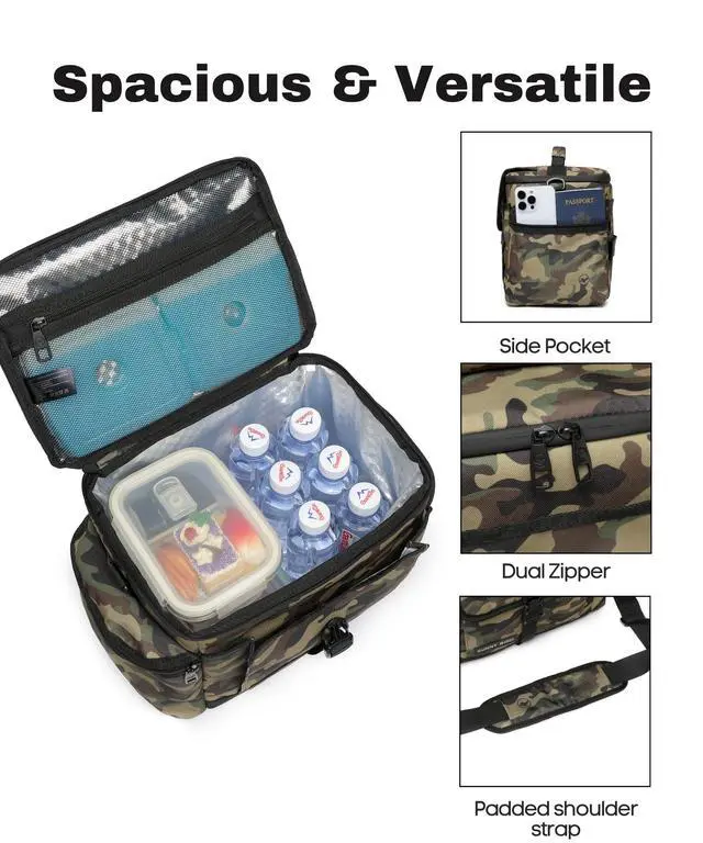 Alt view image 3 of 5 - Large Lunch Bag, Thermally Insulated Soft Cooler with Shoulder Strap for Women, Men (Camouflage)