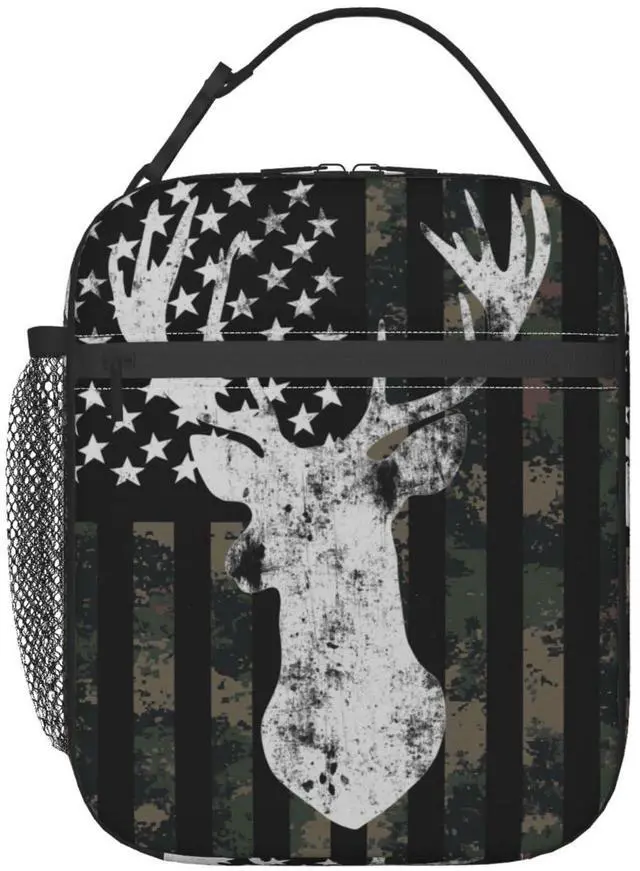 Main image of Camouflage Hunting Tactical Deer Lunch Box Camo American Flag Lunch Bag Insulated Portable Reusable Cooler Totes Bag for Kids Women Men School Work Office Picnic Camping Hiking