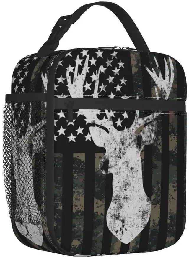 Alt view image 2 of 7 - Camouflage Hunting Tactical Deer Lunch Box Camo American Flag Lunch Bag Insulated Portable Reusable Cooler Totes Bag for Kids Women Men School Work Office Picnic Camping Hiking