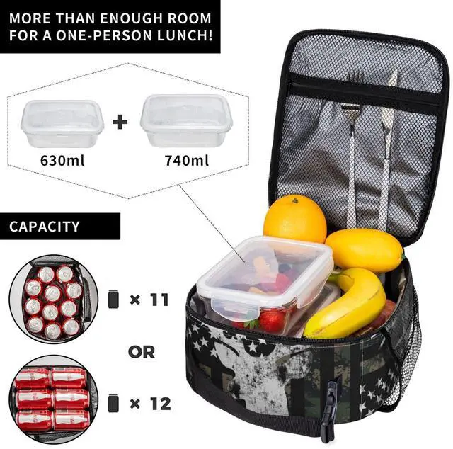 Alt view image 4 of 7 - Camouflage Hunting Tactical Deer Lunch Box Camo American Flag Lunch Bag Insulated Portable Reusable Cooler Totes Bag for Kids Women Men School Work Office Picnic Camping Hiking